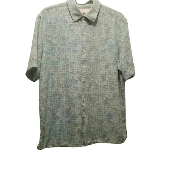 Vintage Silk Circa 1969 Button Up Light Green Short Sleeve Hawaiian Shirt Sz L - Picture 1 of 8